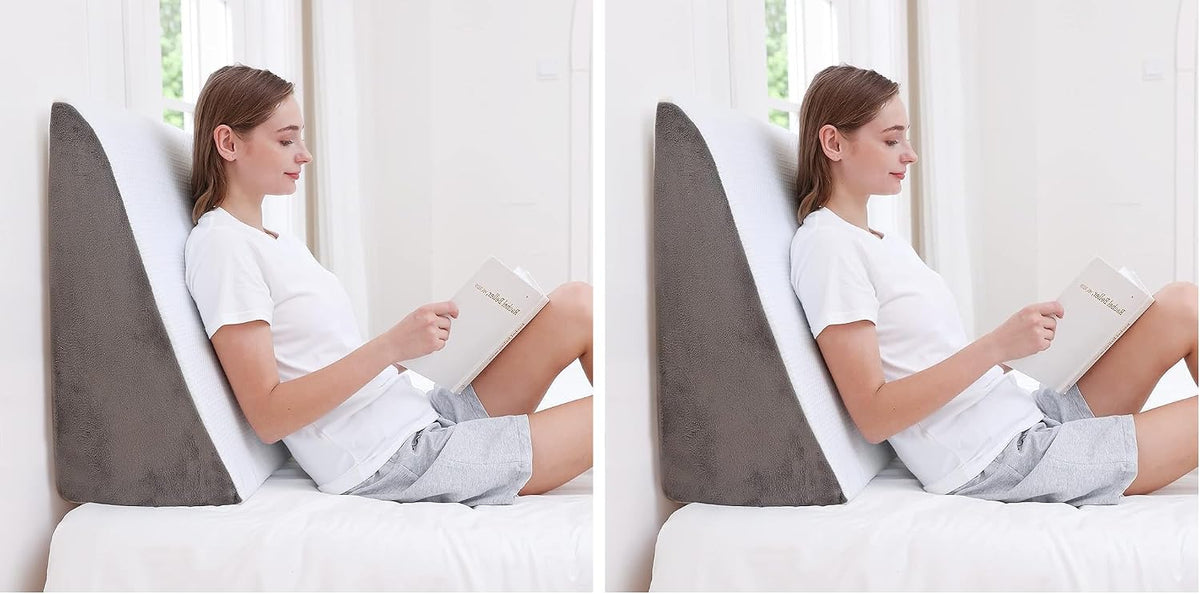 Sasttie Wedge Pillow 24x24x12 inch, Memory Foam Bed Wedge, Cool Grey