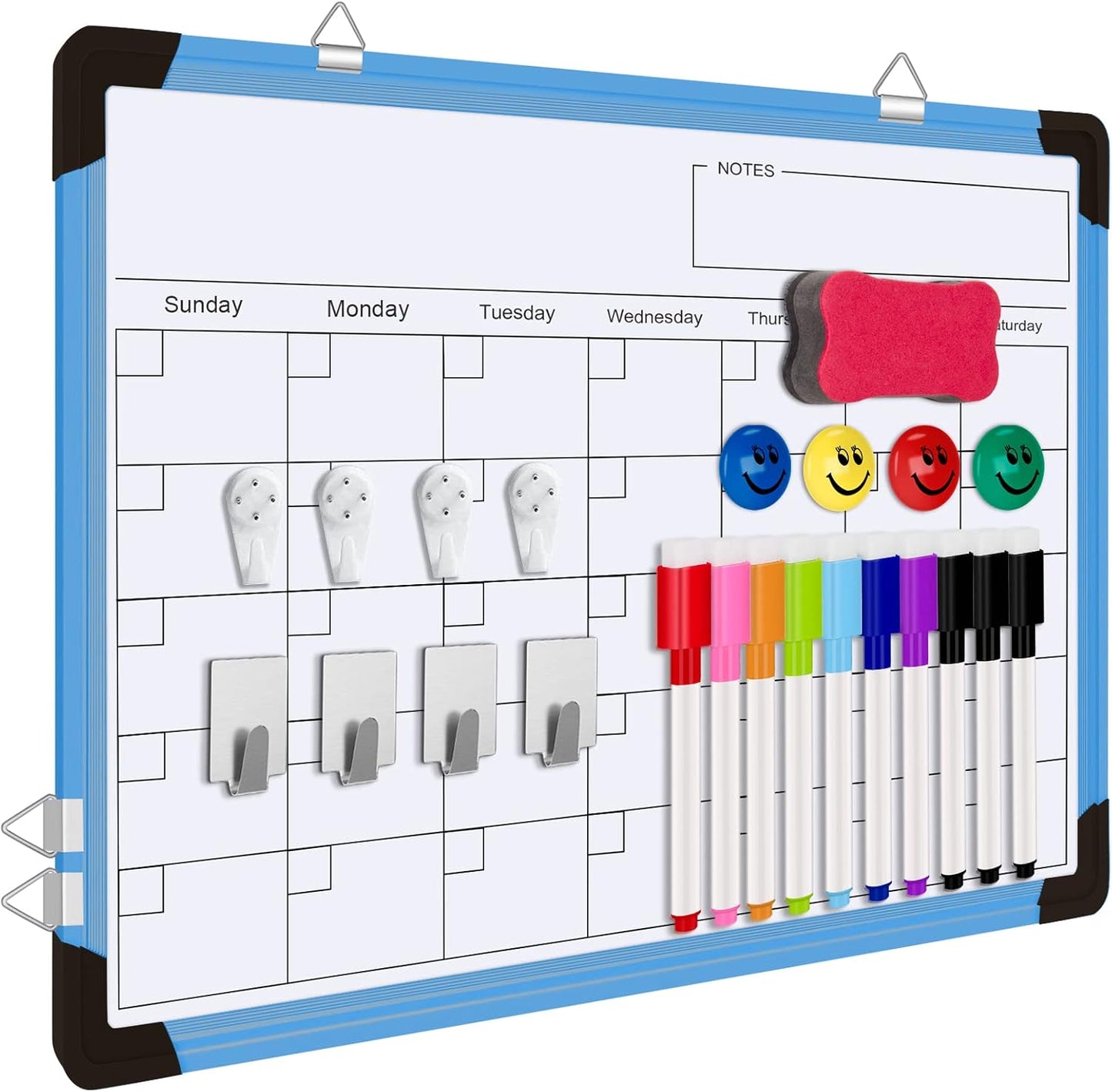 Polegas Dry Erase Whiteboard Calendar, Magnetic White Board Dry Erase Calendar, 16" X 12" Monthly Calendar Whiteboard for Wall, Small Double Side Board to Do List for Home, School, Office (Black)