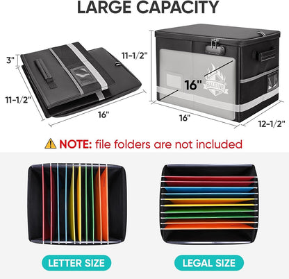 BALEINE Fireproof Document Box with Lock, Portable Fireproof Document Bag Waterproof Fire Proof File Boxes for Documents, File Organizer Box for Important Paperwork (Black, 12.5''x10.5''x6'')