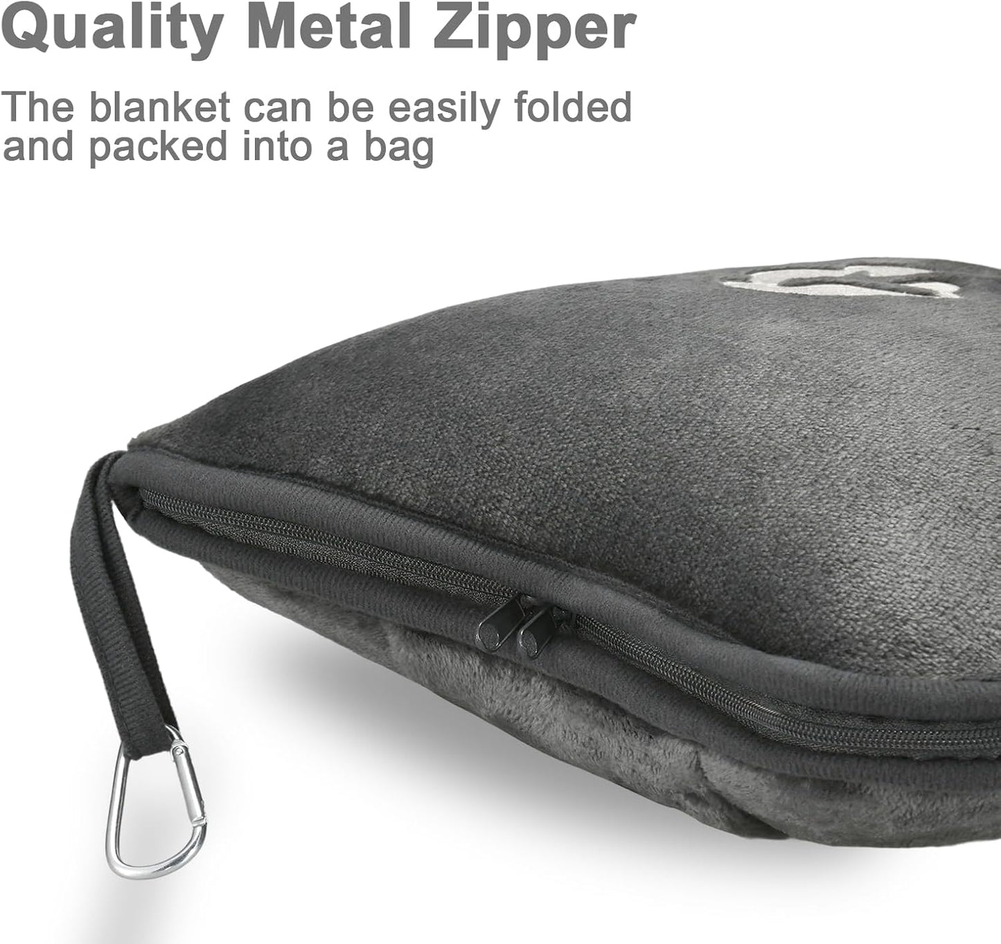 Travel Blanket and Pillow Compact, Premium Soft 2 in 1 Airplane Blanket with Soft Bag Pillowcase，Hand Luggage Sleeve and Backpack Clip (Checkered Black)
