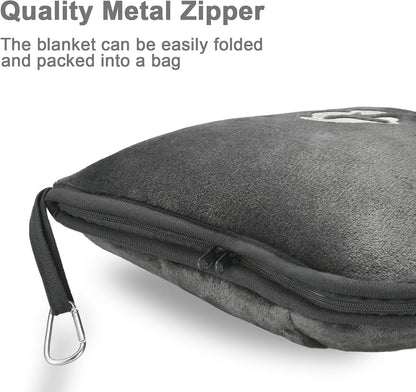 Travel Blanket and Pillow Compact, Premium Soft 2 in 1 Airplane Blanket with Soft Bag Pillowcase，Hand Luggage Sleeve and Backpack Clip (Checkered Black)