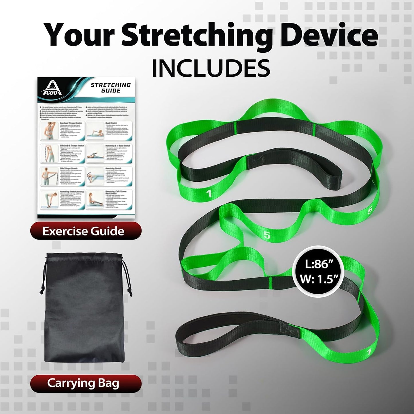Acozycoo Stretching Strap with Loops for Physical Therapy,Yoga Strap for Stretching,Home Workout,Pilate & Flexibility Training,Non-Elastic Exercise Stretch Band for Hamstring,Leg Stretcher Belt,Flexibility Fascia