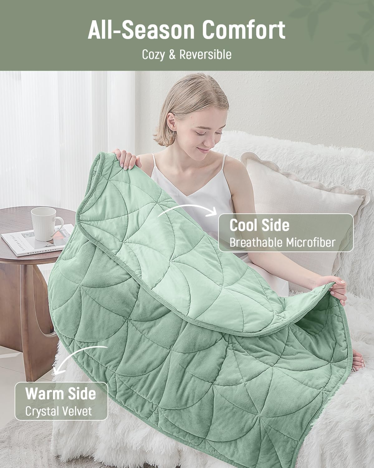 Weighted Lap Blanket 7 lbs for Adults, Luxury Soft Small Weighted Blanket, Compact Portable Weighted Lap Pad for Relaxation, Sleeping, Travel, All-Season Use, Forest Green, 40" x 52"
