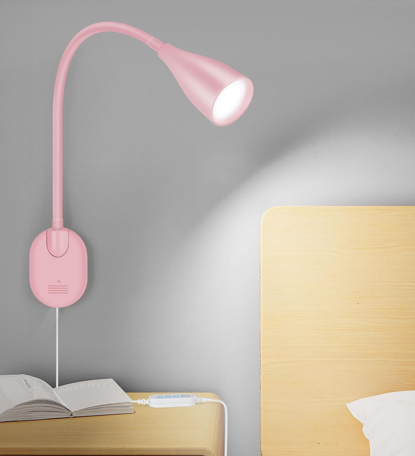 LiFMIRA Wall-Mounted LED Bedside Reading Light with USB Charging Port, 10-Level Dimmable & Adjustable 5 Color, Plug-in Adhesive Night Lamp for Books in Bed, Eye-Caring Bedroom Lighting (Black)