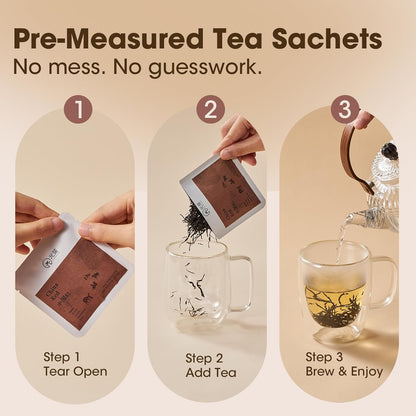 Chinese Loose Leaf Tea Sampler for Beginners, 8 Variety Whole Leaf Tea Gift Set with Black, White, Oolong & Pu erh, Tea Tasting Kit with Distinct Flavor Profiles