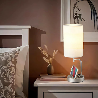 Dreamholder Touch Control USB Table Lamp, Upgraded 3-Way Dimmable Bedside Desk Lamp with USB C & A Charging Ports and AC Outlet, Nightstand Lamp for Bedroom, Dimmable 9W LED Bulb Included