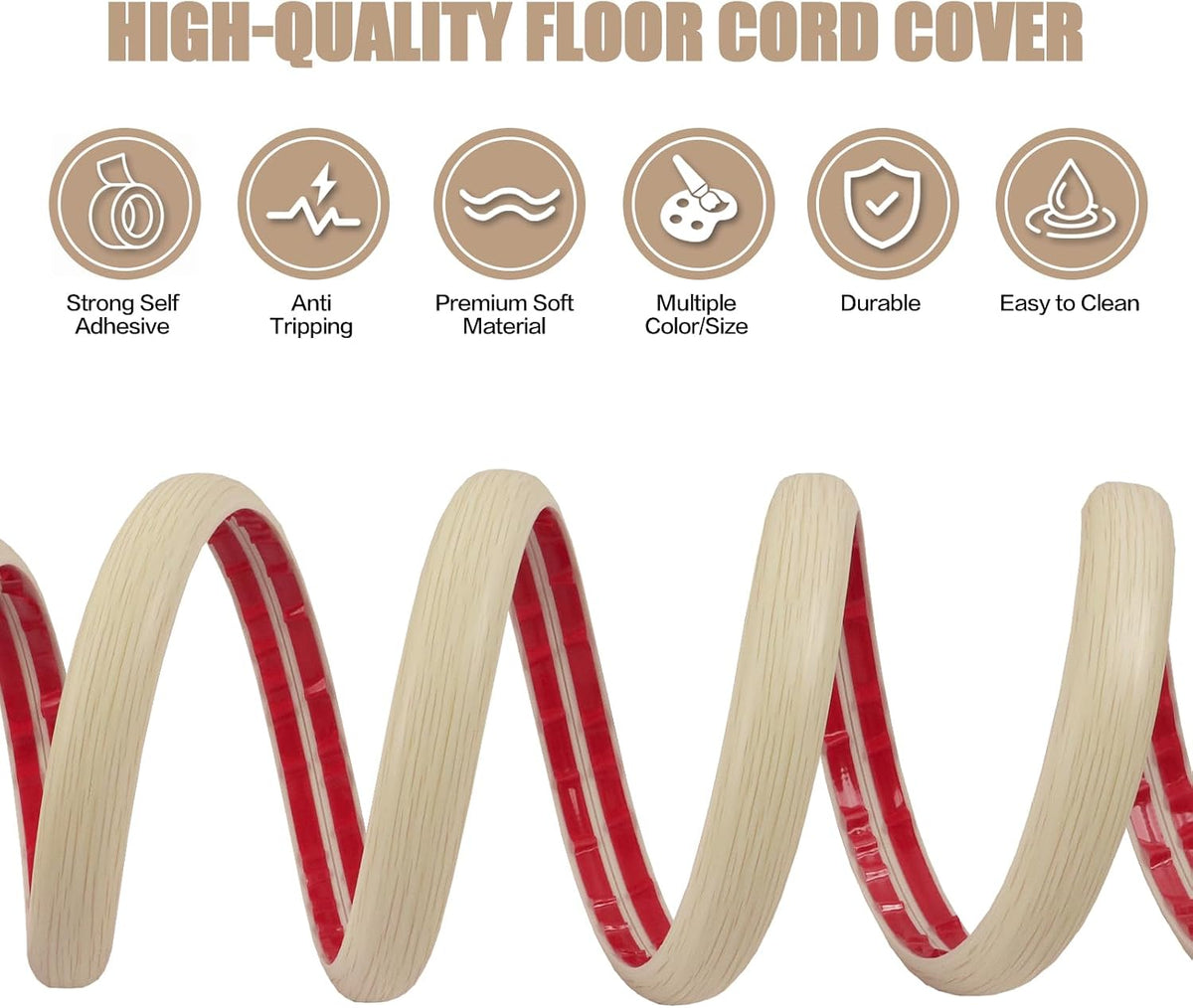 Floor Cord Cover Self Adhesive Cord Hider,10FT Cable Management, Extension Strip Protector for Wires, Prevent Cable Trips for Offices, Gyms, Exhibitions Cavity 0.39"(W) x 0.27"(H) BrownWood