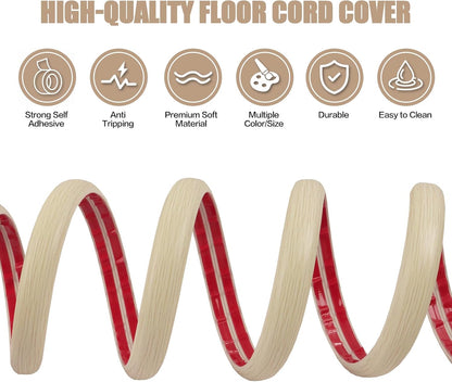Floor Cord Cover Self Adhesive Cord Hider,10FT Cable Management, Extension Strip Protector for Wires, Prevent Cable Trips for Offices, Gyms, Exhibitions Cavity 0.39"(W) x 0.27"(H) BrownWood