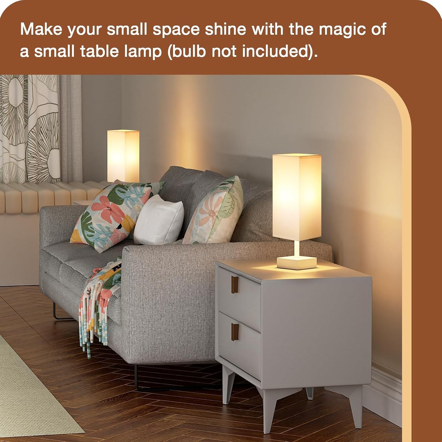 aooshine Small Table Lamp for Bedroom - Bedside Lamps for Nightstand, Minimalist Night Stand Light Lamp with Square Fabric Shade, Desk Reading Lamp for Kids Room Living Room Office Dorm