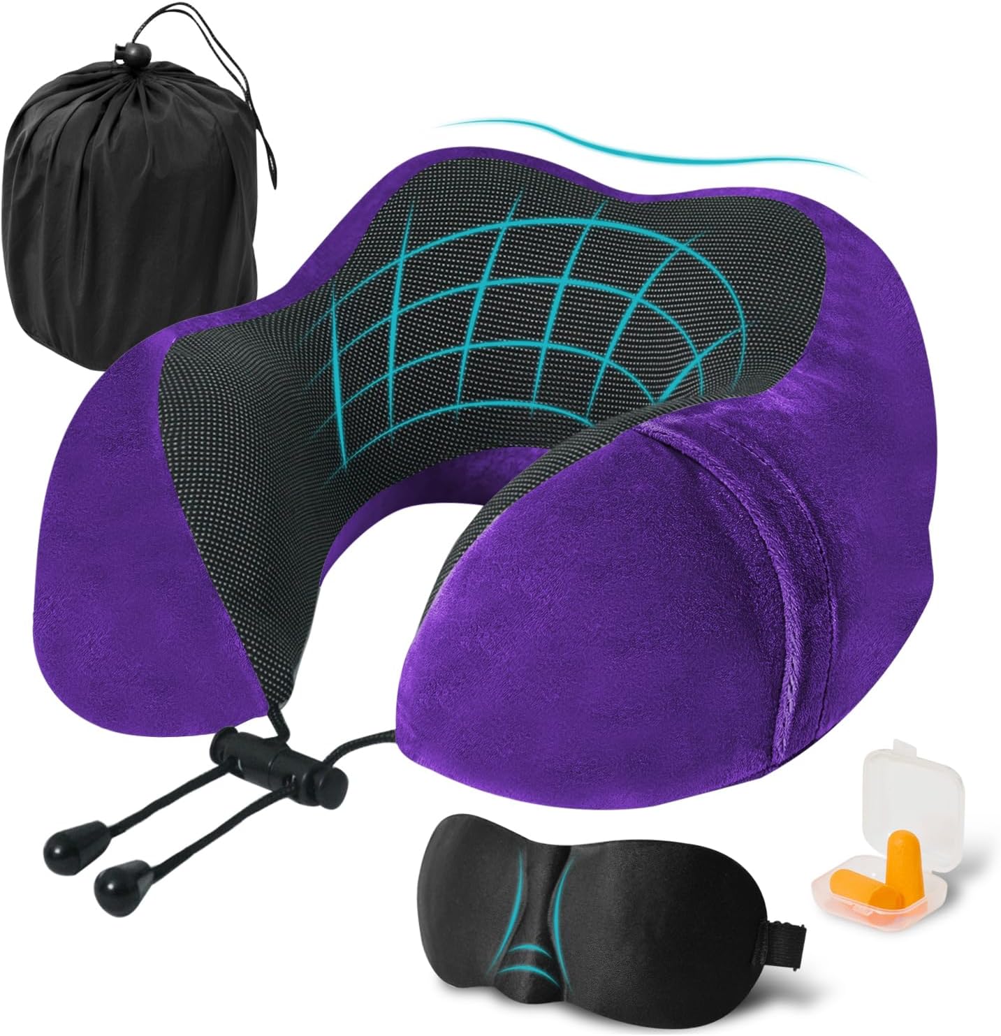 Travel Pillow, Memory Foam Neck Pillow for Traveling, U Shape Neck Pillow Airplane Portable Flight Pillow Travel Kit with 5D Contoured Eye Masks and Earplug for Plane Train Car Home Office