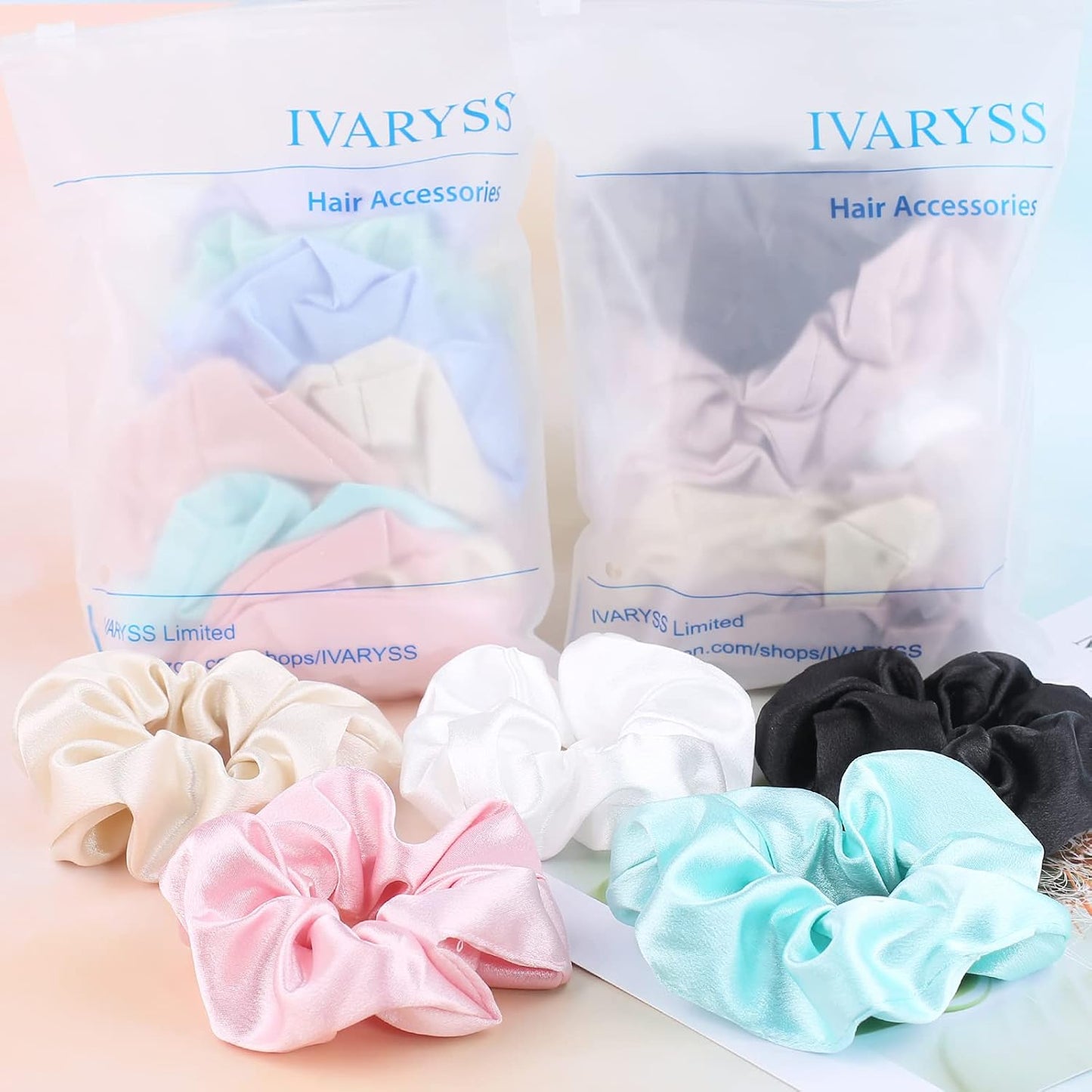 IVARYSS Satin Scrunchies for Women, Soft Than Silk for Hair, Fashion Ties and Bands for Thin | Thick Hair Styling, 16 Pack (Neutral Color)