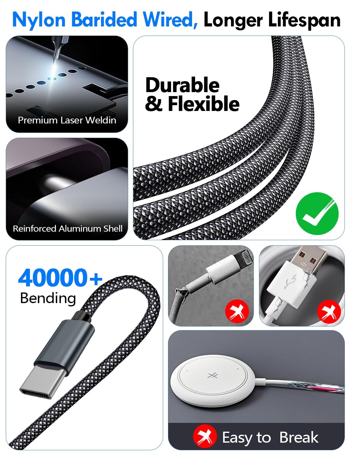 Travel Essentials for Apple Watch Charger,3-in-2 Multi Charging Cable