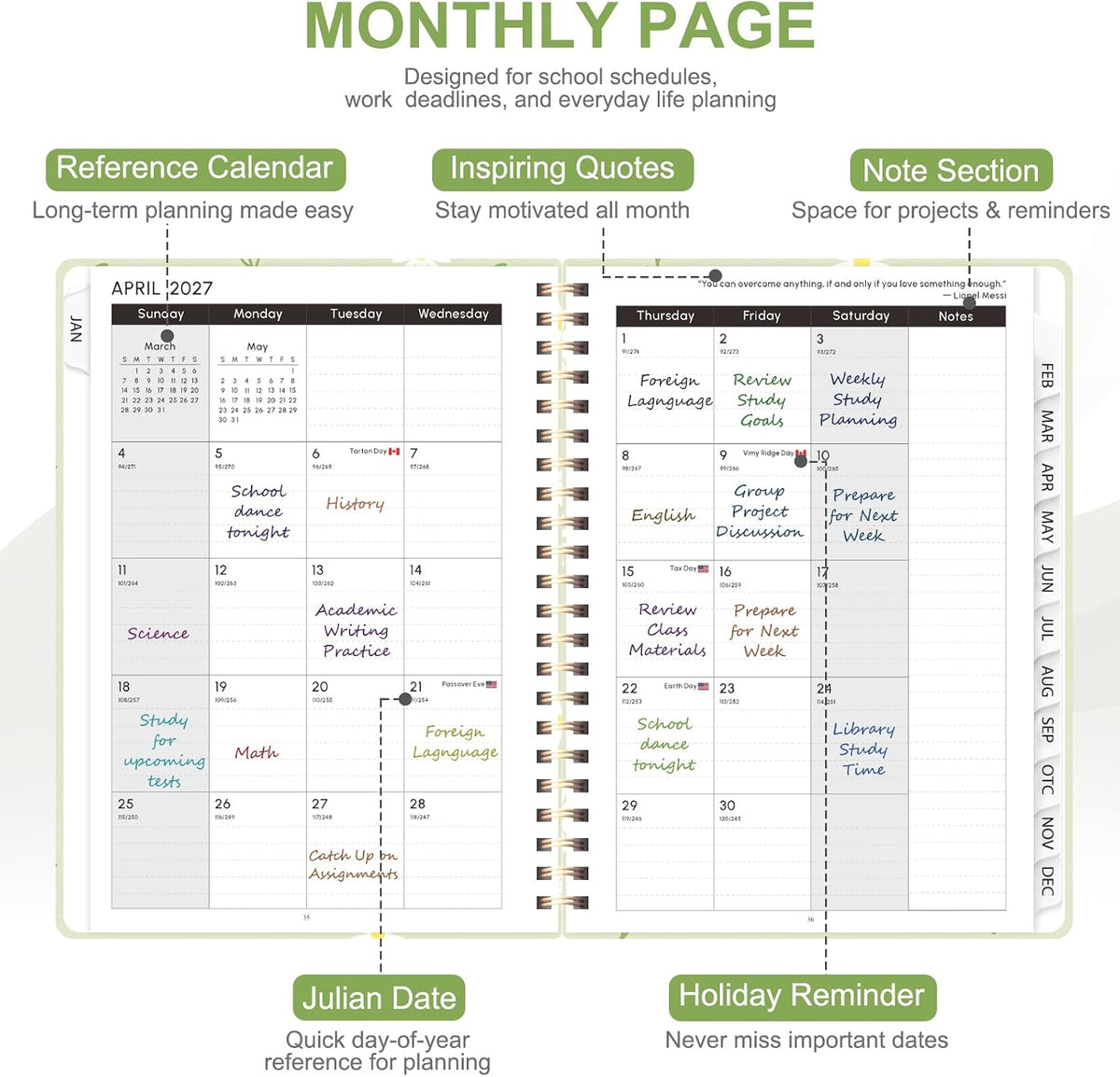 Planner 2026-2027, Weekly and Monthly Calendar Planner, JUL 2026 - JUN 2027 - Colors B