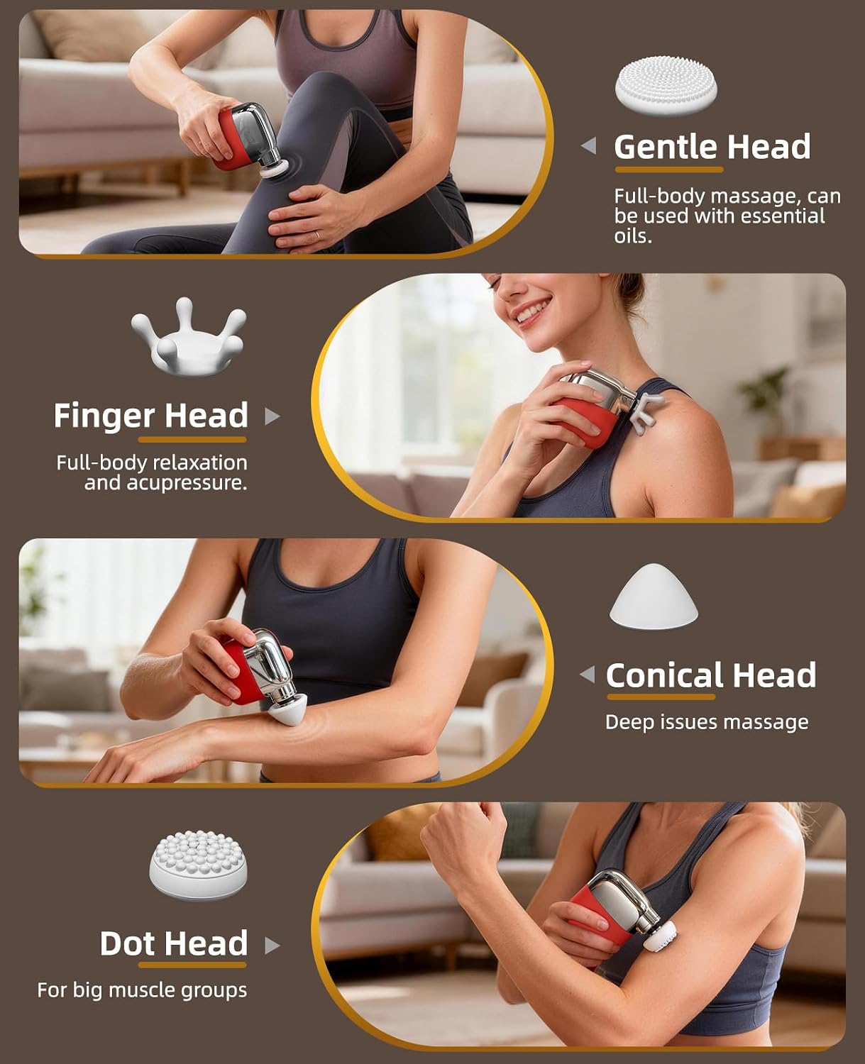 Mini Massage Gun, 0.4lb Ultra-Lightweight Pocket Sized Deep Tissue Percussion Muscle Massager, Portable Handheld Massage Gun for Travel, Gym, Office, 4 Modes, 4 Heads, Grey
