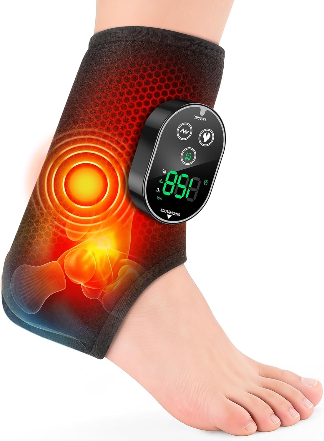 WoloyHeatie Cordless Foot Massager for Neuropathy, 3000mAh Rechargeable Ankle Heating Pad with Massage for Circulation, Foot Ankle Pain Relief Massager, Gray