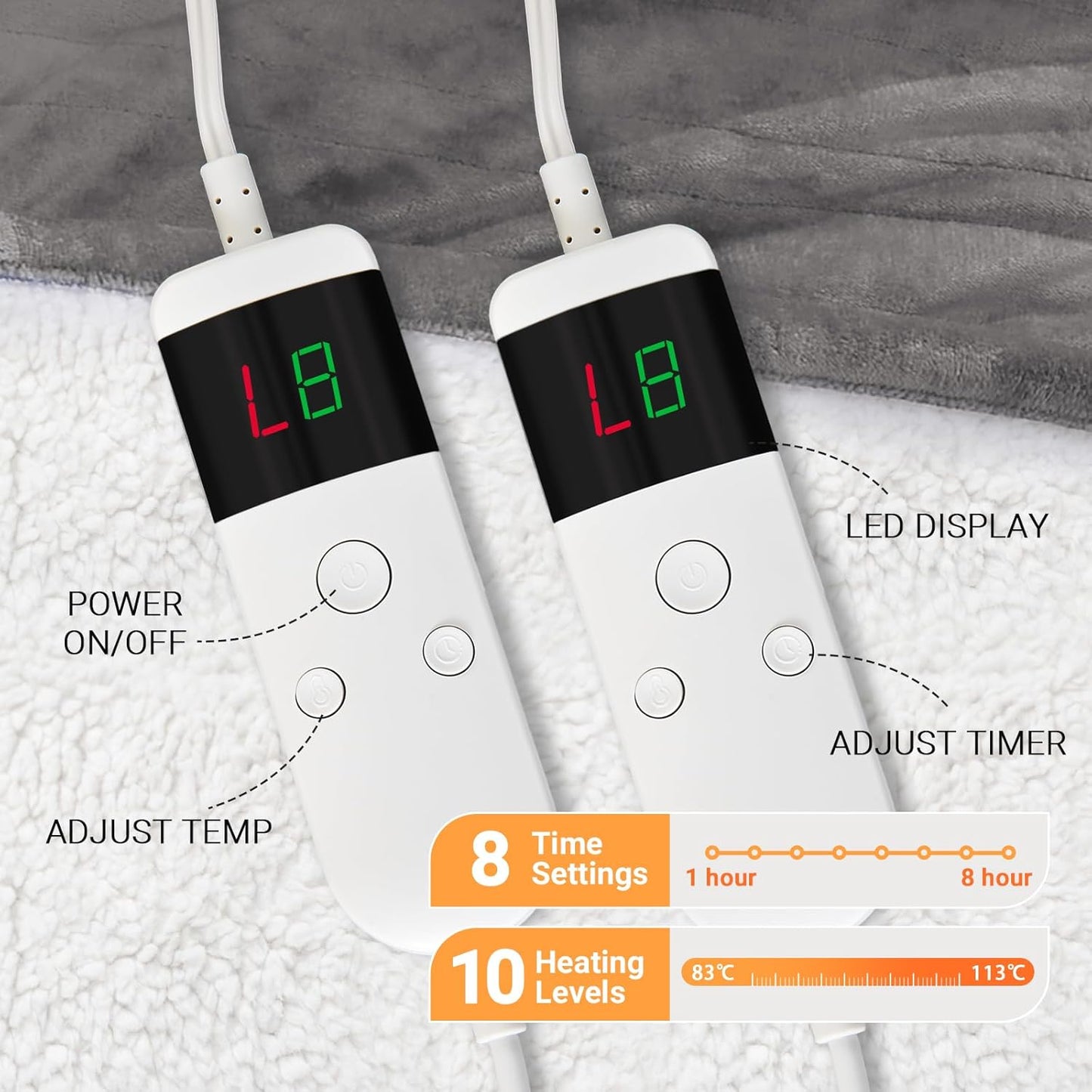 Electric Heated Blanket Throw Size 50''x60''-Control Heating Blanket, Soft & Warm Flannel 10-Level Temperature Control, 8 Hours Auto Off, Rapid Heating & Overheat Protection