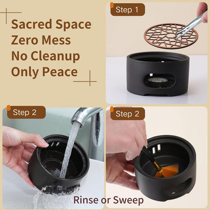 All-in-One Incense Holder for Burning Palo Santo & Sage Sticks & Insence-Stick and Cone & Candle, Lasting Burn Palo Santo & Sage Bundle & Loose Sage Leaves, Ash-Free, Wind-Resistant(Brown)