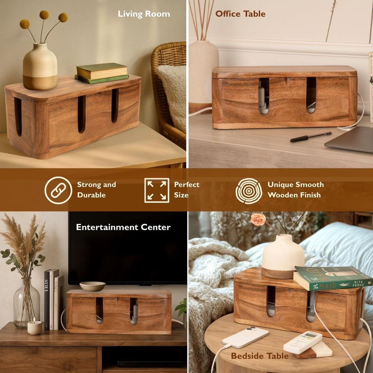 Cable Management Box, Power Strip & Extension Cord Hider, Desk Organizer