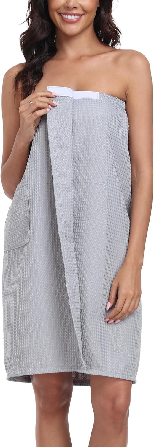 sunshinemall Women's Lightweight Bath Shower Wrap Waffle Spa Robes Bathrobe Quick Dry Cover Up with Adjustable Closure