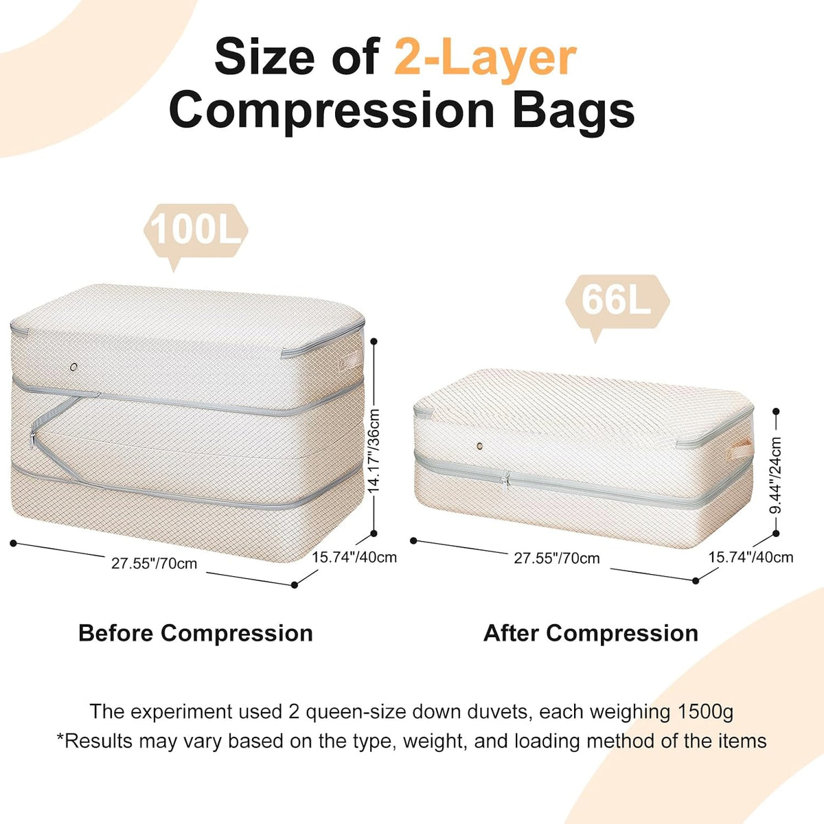 Comforter Storage Bag - Large Capacity Bedding Storage Bags Ultra Space Saving Self Compression Organizer, Washable Compression Bags for Storage Comforter Blanket Duvet Pillow, Beige