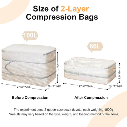 Comforter Storage Bag - Large Capacity Bedding Storage Bags Ultra Space Saving Self Compression Organizer, Washable Compression Bags for Storage Comforter Blanket Duvet Pillow, Beige