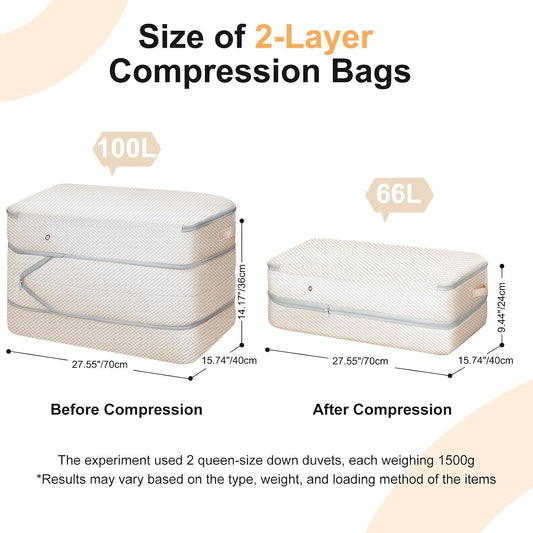 Comforter Storage Bag - Large Capacity Bedding Storage Bags Ultra Space Saving Self Compression Organizer, Washable Compression Bags for Storage Comforter Blanket Duvet Pillow, Beige