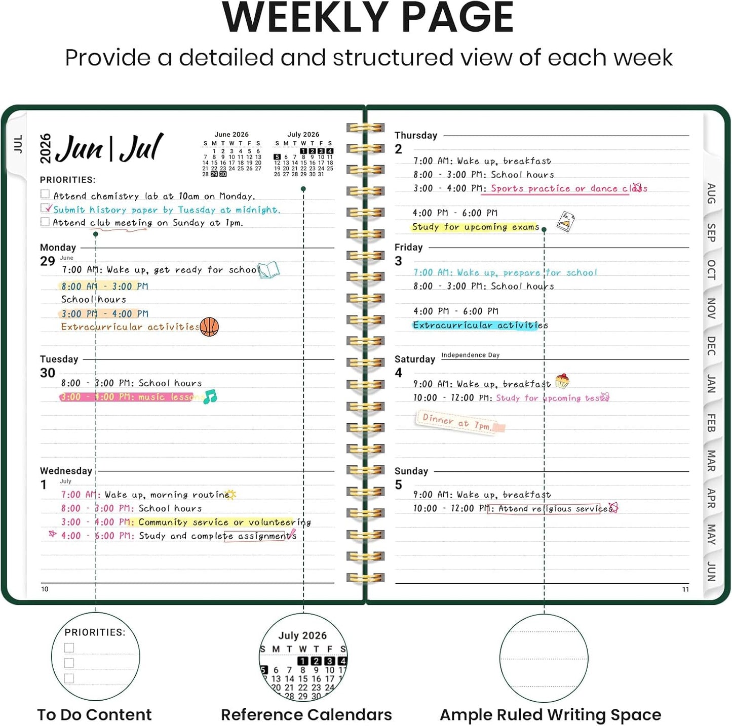 Planner 2026-2027 for Women & Men, Academic Monthly and Weekly Calendar Planner, Jul 2026 - Jun 2027, A5 (6.3" x 8.5"), Teacher Student Planning Book with Tabs, Ideal for Office School Supplies - Pink