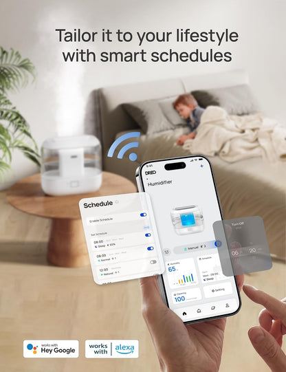 DREO 4L Smart Cool Mist Humidifiers for Bedroom HM311S Black | Top Fill, Quiet Sleep 28 dB, 36H Runtime for large room, Touch/APP/Voice Control, Nightlight, ideal for Baby, Plants, Nursery