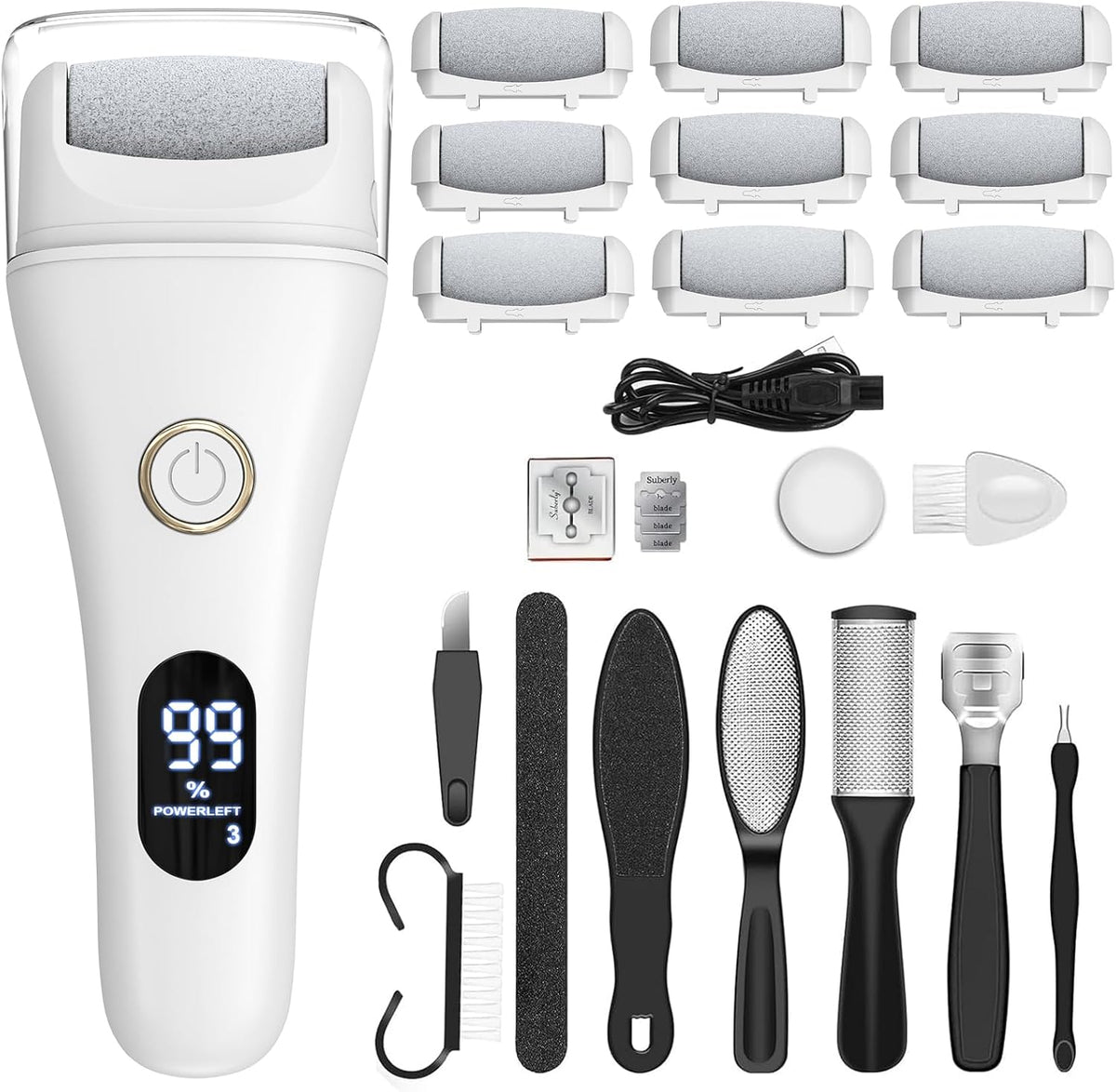 Electric Foot File Callus Remover for Feet - 6pcs Larger Grinding Head&3Speed, Pedicure Kit Foot Scrubber Deadskin Callus Remover, Foot Care Kit Pedicure Tools for Dead Skin Callus Hardskin Dry Cracks