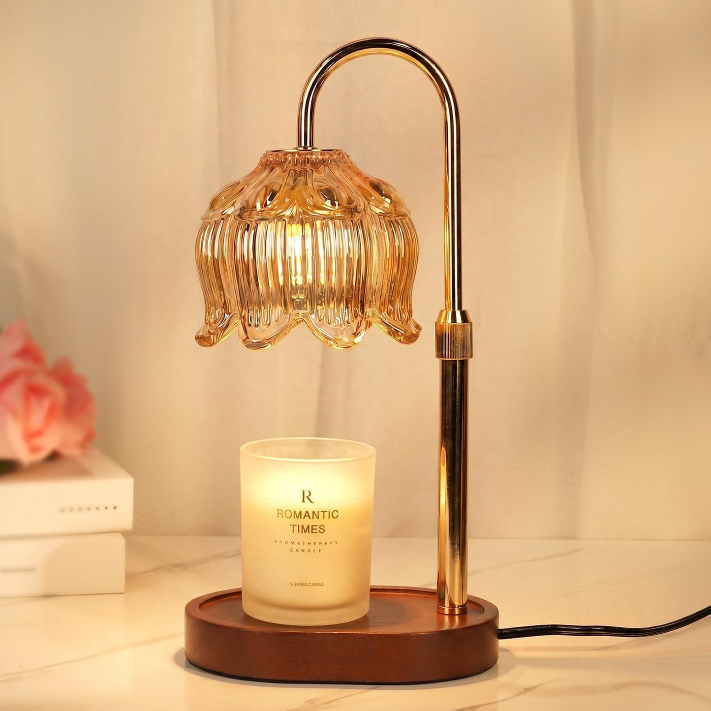 Funistree Flower Candle Warmer Lamp with Timer, Dimmable Candle Lamp Warmer, Christmas Birthday Gifts for Women Mom Her, Housewarming Home Decor, Lotus Wax Warmer for Yankee Candles - Lily Amber