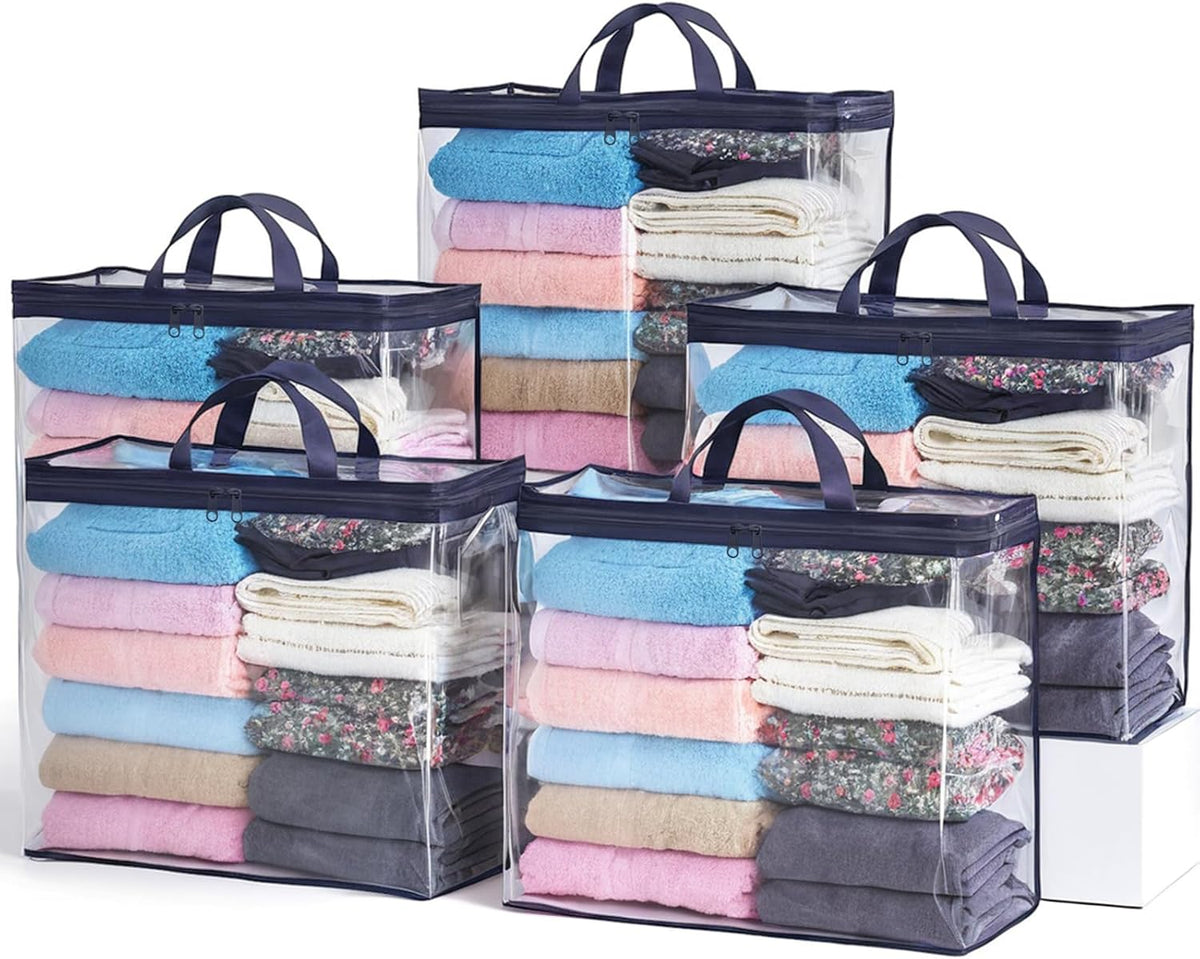 Hopack Under Bed Storage Bags Organizer, 22L Clear Storage Bags, Bags Organizer Clear Zipper Containers Bedroom, Storage Bag for Sweater, Clothes, Shoe Toy, Blanket, Sheet (Black)