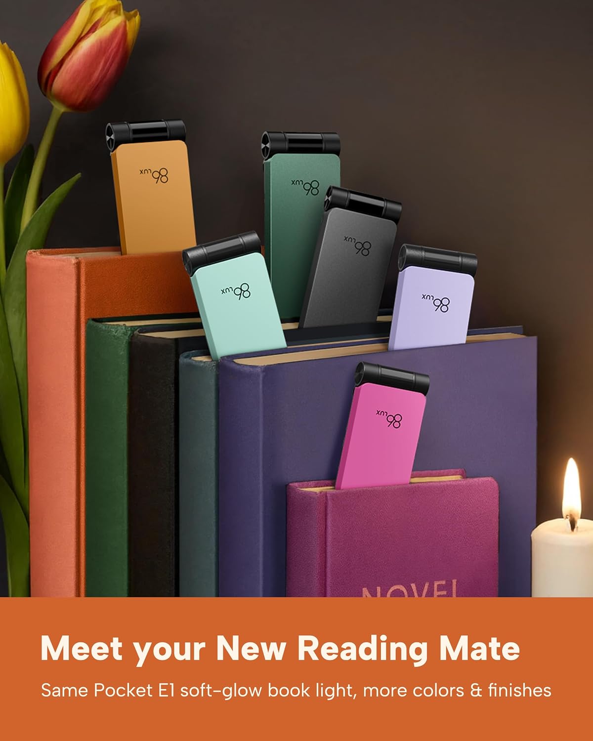 86lux Book Light, Rechargeable Reading Lights for Books in Bed, Ultralight Clip-on LED Bookmark Lamp with 3 Amber Colors & Stepless Dimming for Night Reading for Book Lovers, Papaya Orange