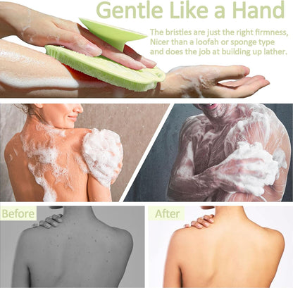 Soft Silicone Body Scrubber, Gentle Like a Hand Exfoliating Your Skin and Build Up Lather Easily, Back Large Suction Cup Easy to Store, Long-Lasting & Deep Clean (Pink)