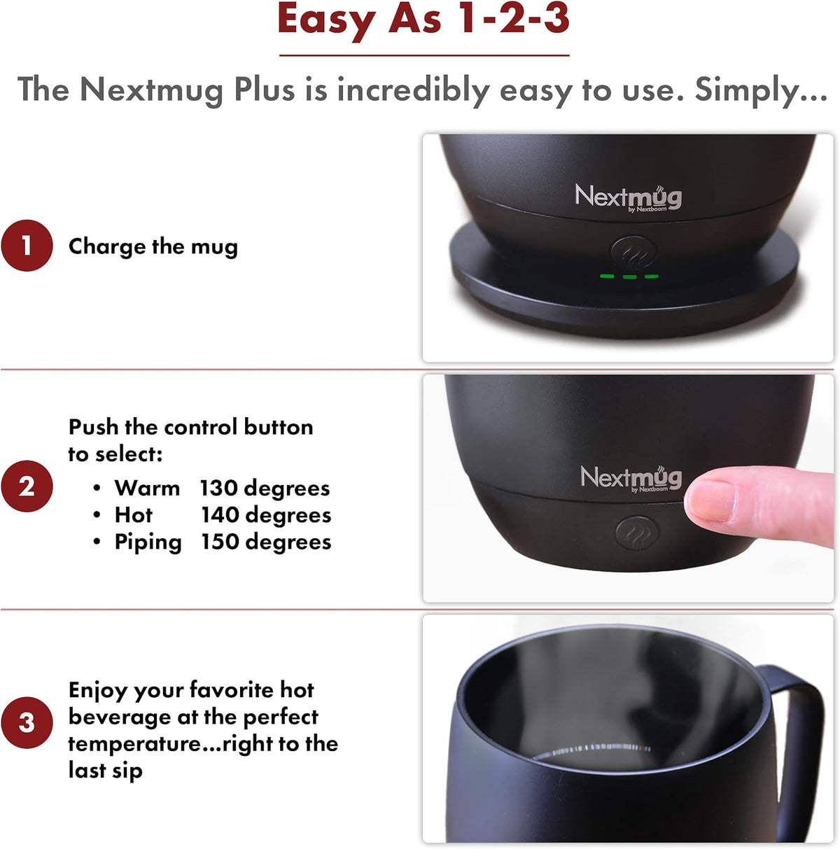 Nextmug - Temperature-Controlled, Self-Heating Coffee Mug