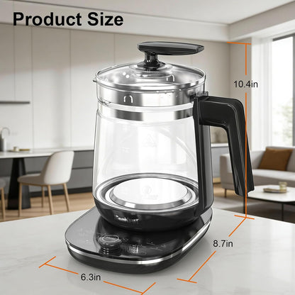 Electric Kettle 1.5L Borosilicate Glass, 1200W Temperature Control Tea Kettle with Auto Shut-Off & Boil-Dry Protection, BPA-Free Stainless Steel Base, Fast Boil for Coffee & Keep Warm, White