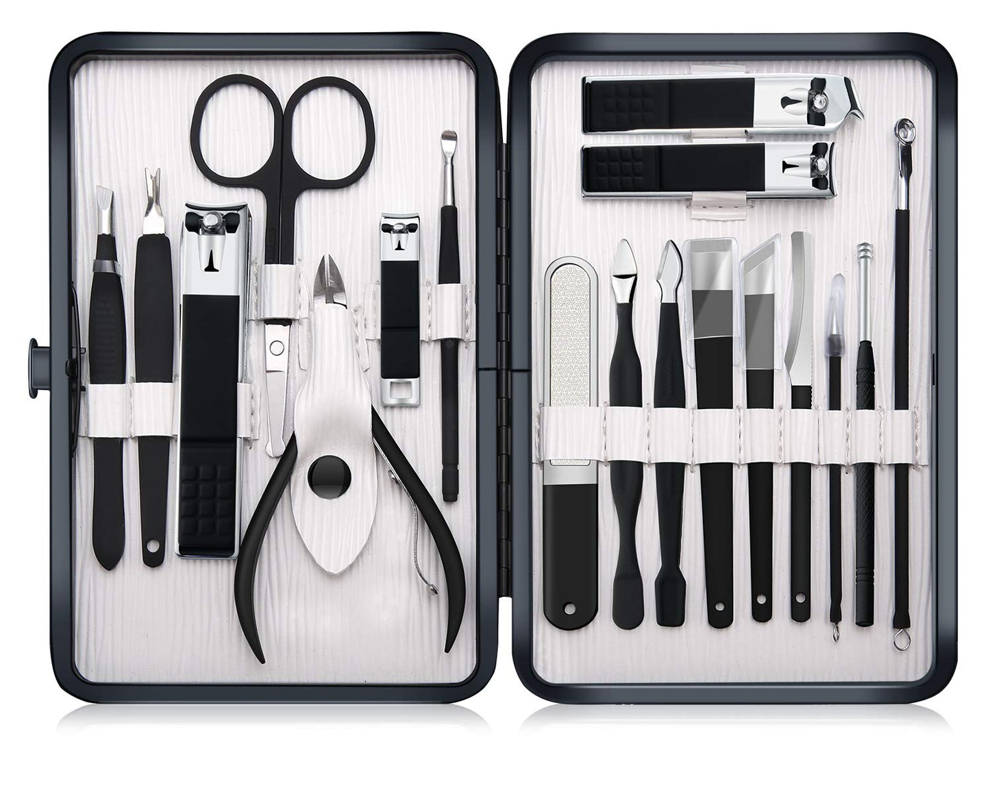 Professional Stainless Steel Nail Clipper Travel & Grooming Kit Nail Tools Manicure & Pedicure Set of 15pcs with Luxurious Case (Black/Yellow)
