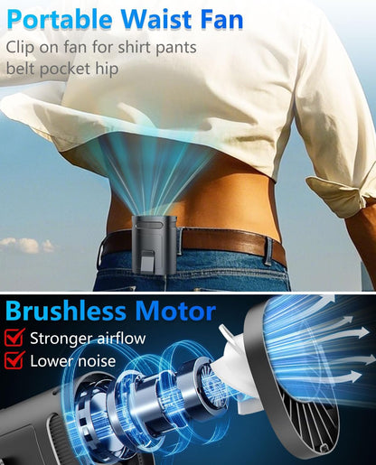 Portable Fan Clip on Pants-Personal Little Light Weight Waist Fan Coolclip Belt Hip Pocket Hard Hat,Wireless Wear Charging Battery Powered Quiet Undershirt Waist Band Coolclip Fans Adult Kid White