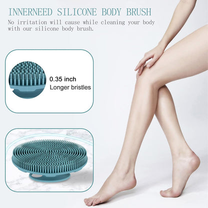 INNERNEED Food-Grade Soft Silicone Body Scrubber Shower Brush Handheld Cleansing Skin Brush, Gentle Exfoliating and Lather Well (Dark Green)