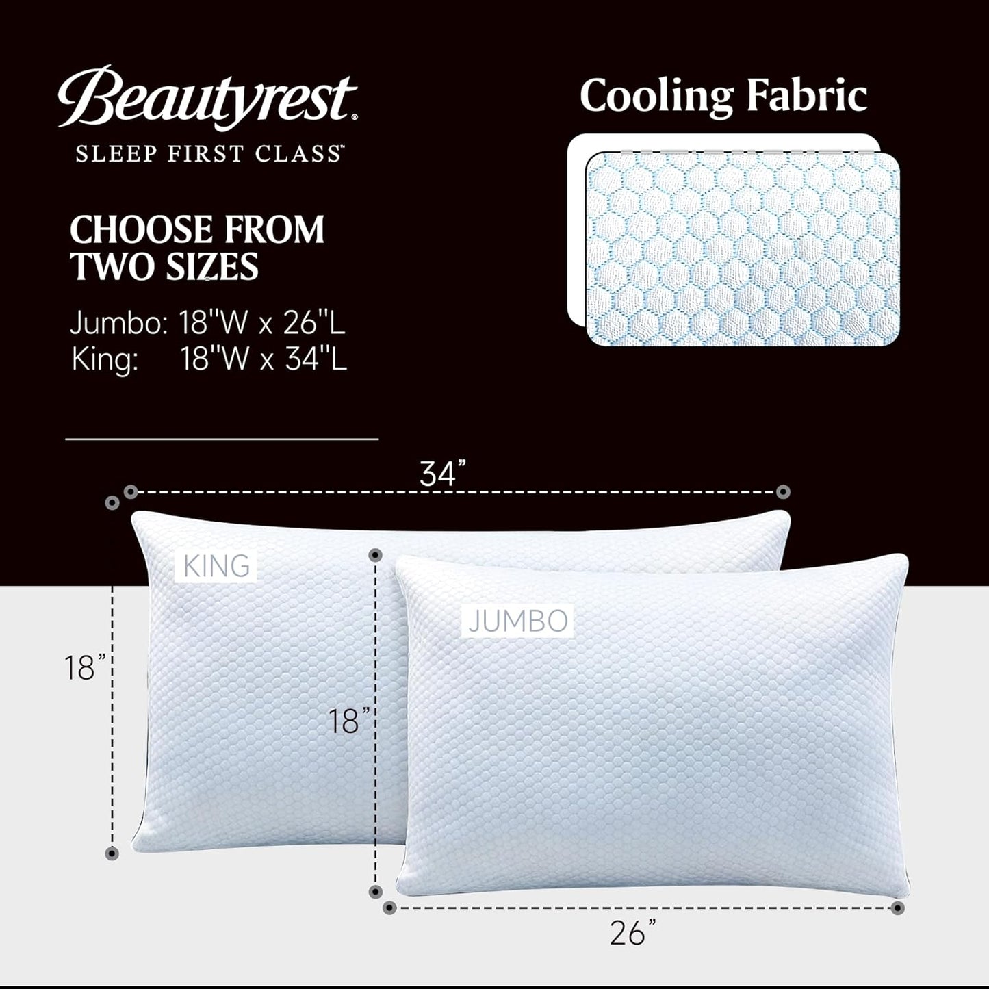 Beautyrest Hotel Pillows for Sleeping Queen Size Set of 2-500 Thread Count Luxury Cooling Bed Pillows, 100% Cotton Cover Damask Stripe Embroidered Cover, Soft Medium Down Alternative