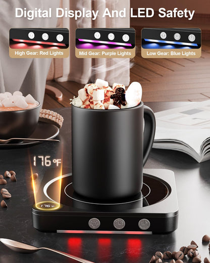 House Gem Coffee Mug Warmer for Desk, Candle Warmer Plate, 12H Timer, Wood