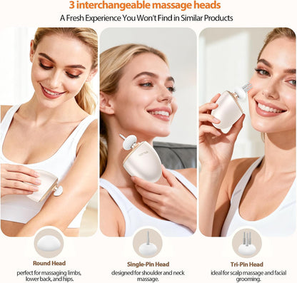 Mini Massage Gun,Designed by Japanese Experts,3-Pin Retractable Head (For Face & Scalp) + Round Head (For Muscle Groups),Percussion Deep Tissue Massage,4 Speed Settings,0.5lb,for Home/Gym,Ideal Gift