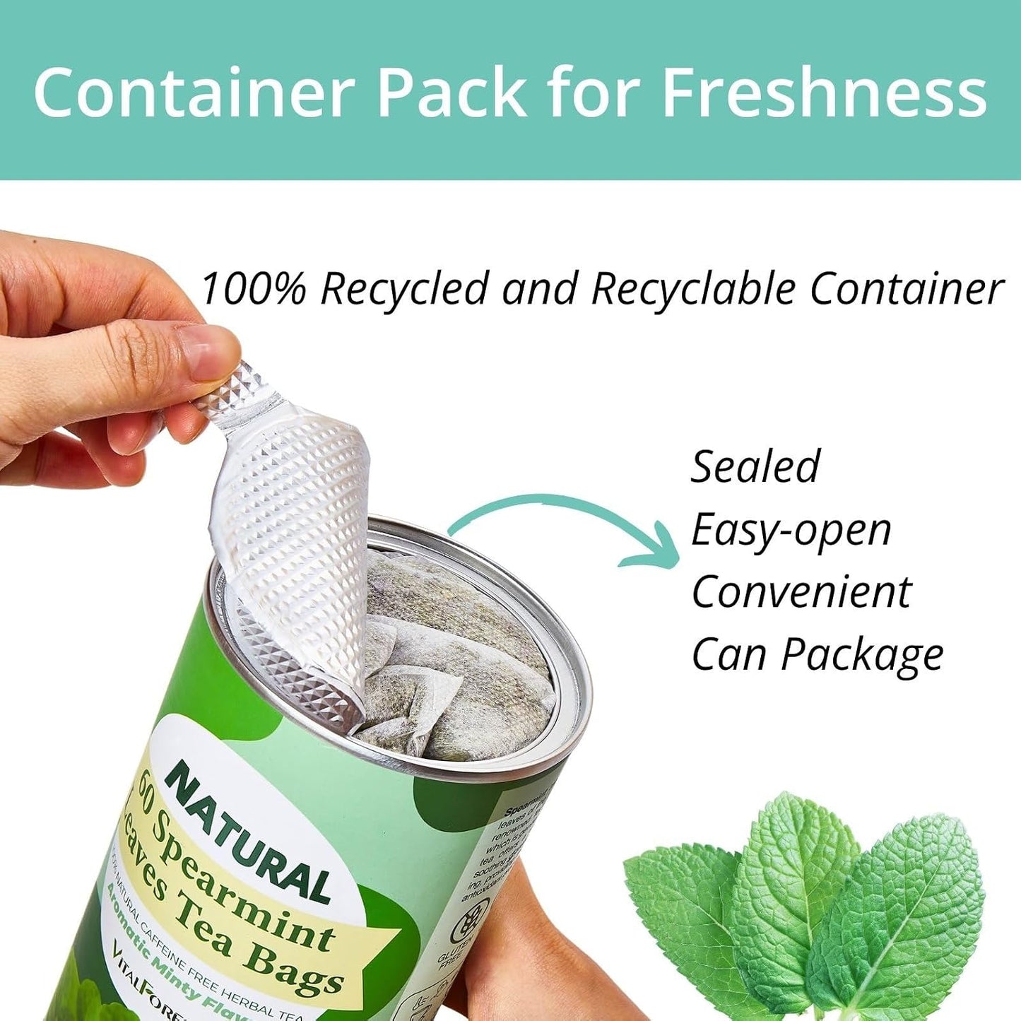 60 Lemon Balm Tea Bags - VitalForest Dried Lemon Balm Leaves Tea -1.5g/Bags, Calming Herb, Stress Relief & Sleep Support, Non-GMO, Caffeine-Free