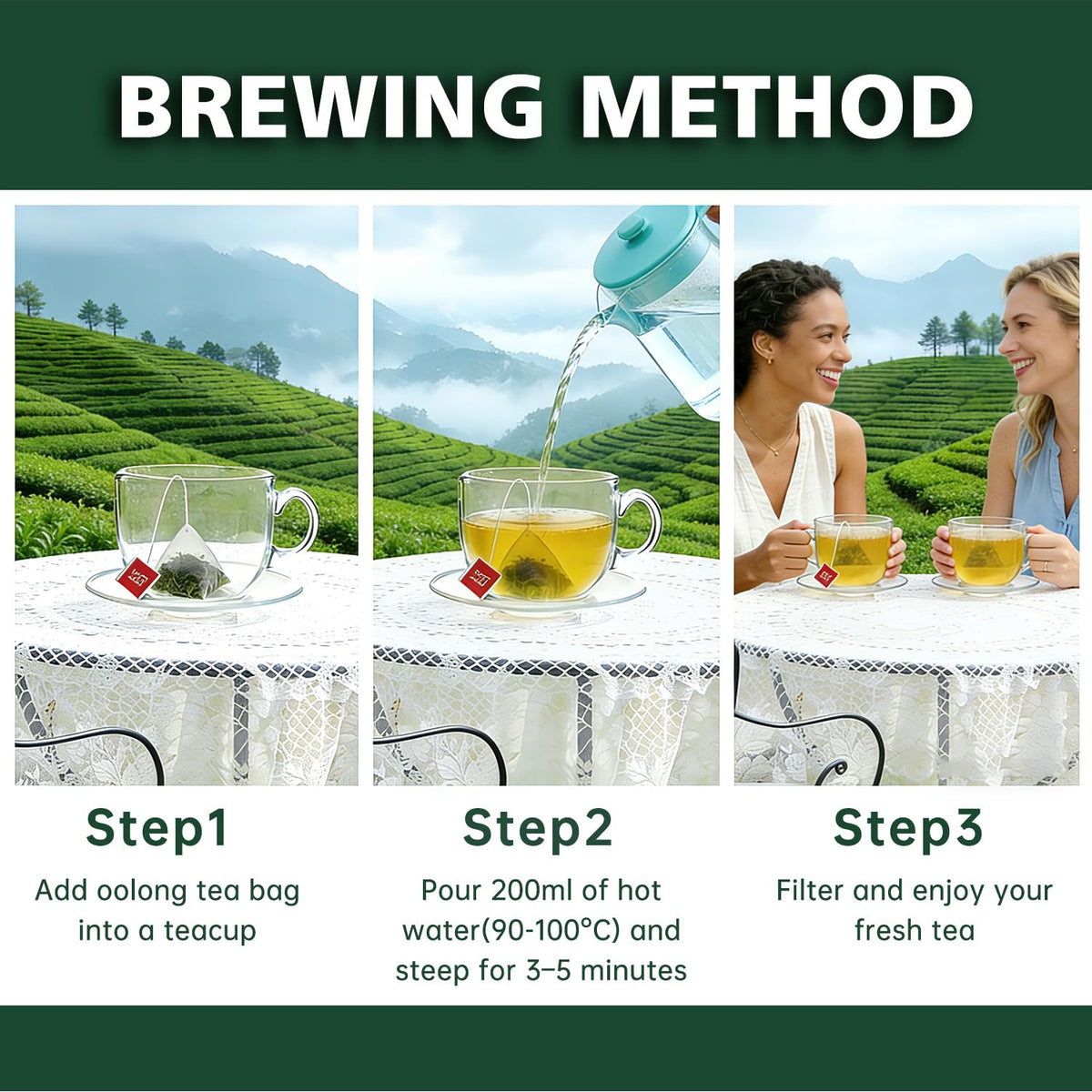 Oolong Tea Bags – Yunnan High-Mountain Oolong Whole Leaf Tea Bags, 25 Bags (5g Each) – Premium Loose Leaf Oolong Tea- Helps Lower Cortisol Levels & Relieve Stress –Smooth Aroma,Low Astringency,Non-GMO