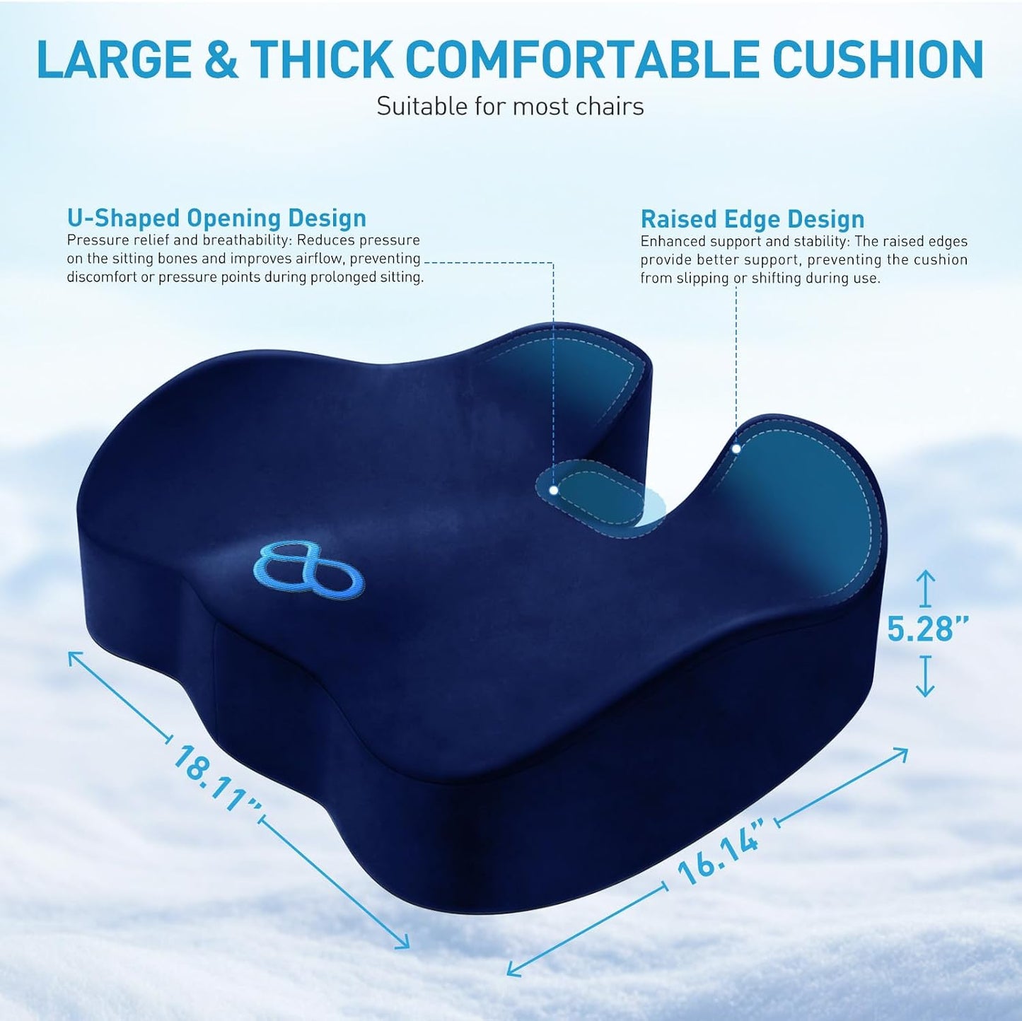 BlissTrends Seat Cushion with Velvet Cover, Thick Memory Foam Cushions for Office Chair, Car Seat, Airplane, Relieving Pressure Tailbone Sciatica Back Pain for Long Sitting, Car Drivers 4.7in Black