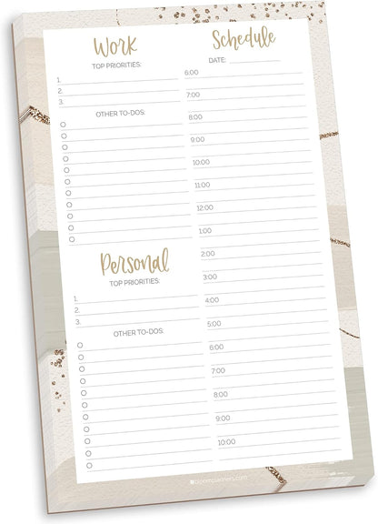 bloom daily planners Timed Work & Personal To Do List Planning Pad - ADHD Friendly Undated Tear-Off Hourly Checklist Notepad Appointment Organizer - 6" x 9" - Brushed Beige