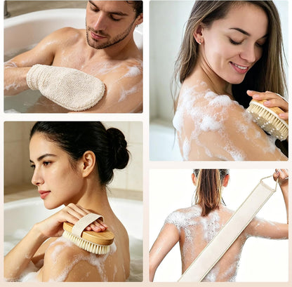 Dry Brushing Body Brush, 4Pcs Shower Exfoliating Brush, Women & Men