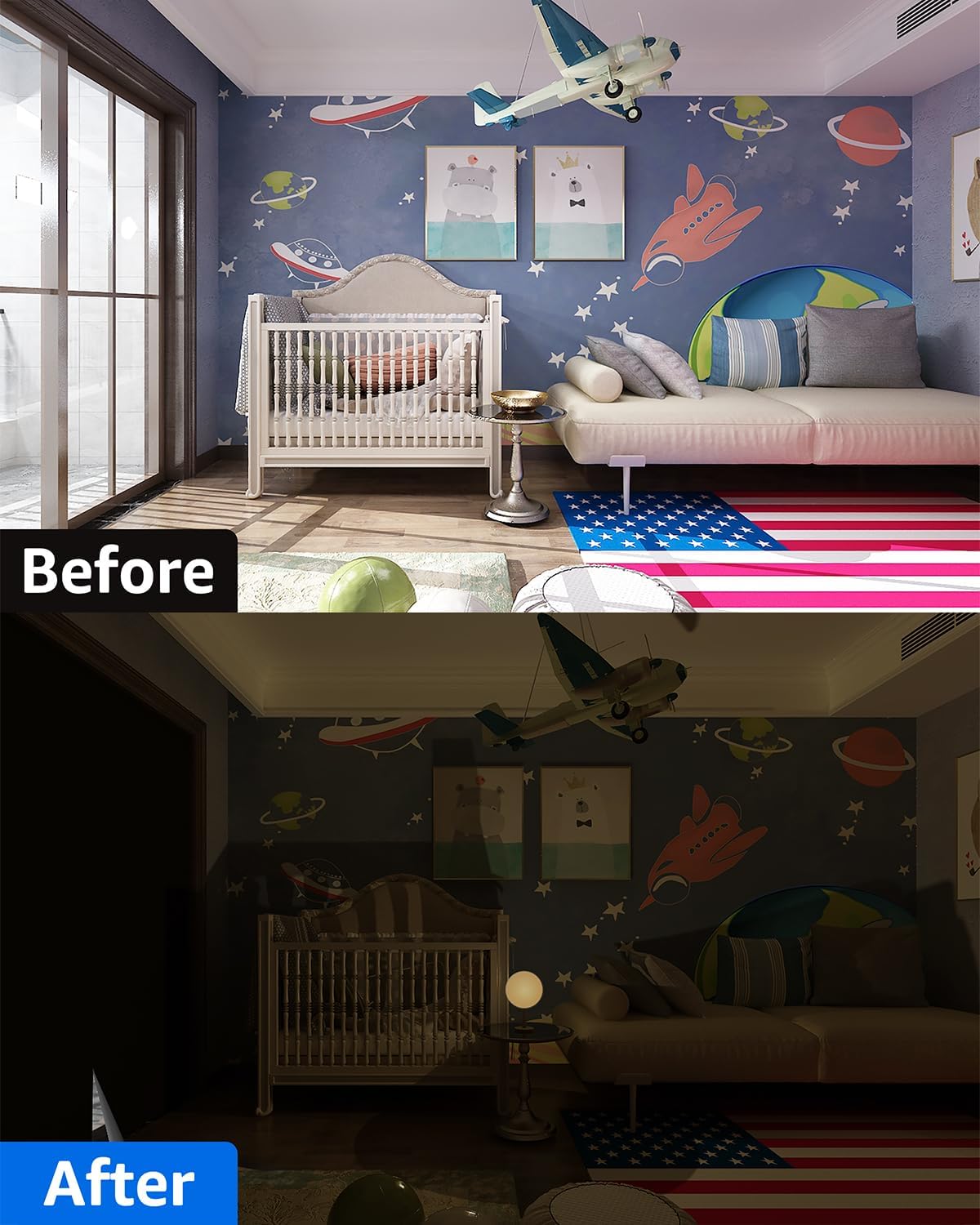 Sumobaby Blackout Curtains 63"x70" Portable No Drill Black Out Window Cover - Colors A