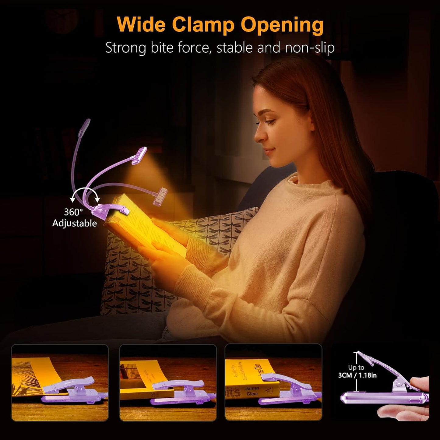 Gritin 19 LED Rechargeable Book Light for Reading in Bed with Memory Function- Eye Caring 3 Color Temperatures,Stepless Dimming Brightness,90 Hrs Runtime Lightweight Clip on Light for Book Lovers