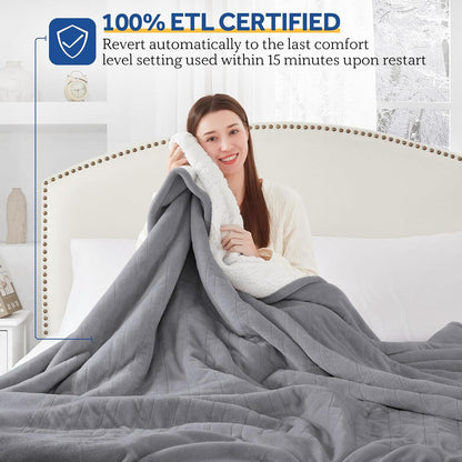 Sealy Electric Throw Blanket, Flannel & Sherpa Heated Throw with 6 Heating Levels & 2-10 Hours Auto Shut Off, Fast Heating & Machine Washable, 50x60 Inch, Light Grey