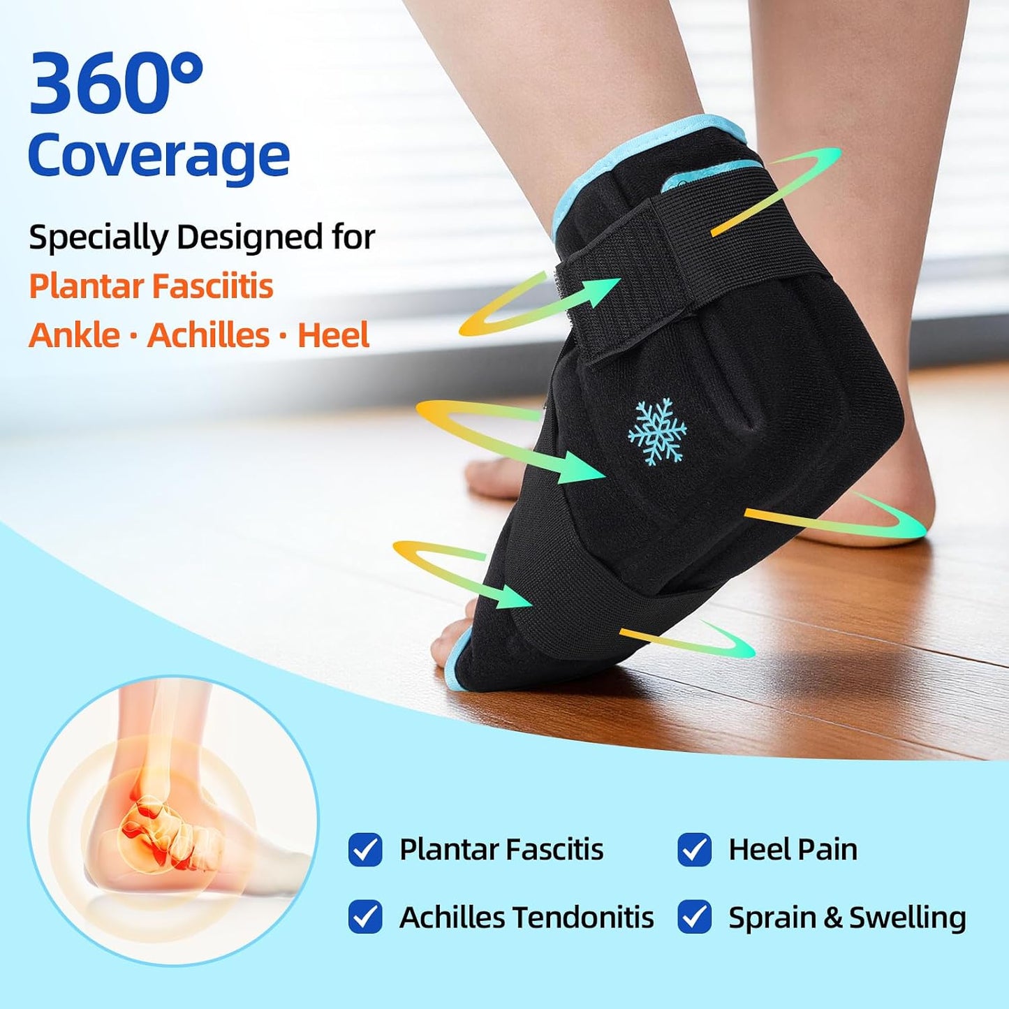 Comfytemp Ankle Ice Pack Wrap Brace for Swelling, Foot Pain Relief, 2 Gel Packs for Injuries Reusable, Hot Cold Compress Therapy for Plantar Fasciitis Relief, Heel Spur, Achilles Tendonitis, Swelling